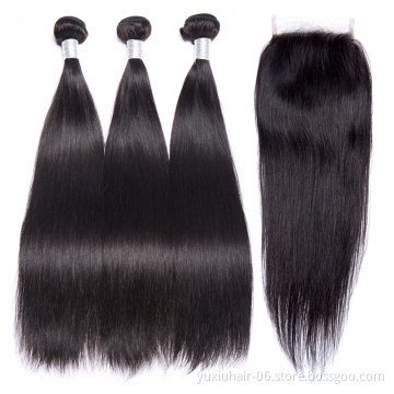 Wholesale Indian Straight Hair Bundles 4*4 Closure 100% Natural Human Hair Bundles Double Wefts Thick Remy Hair Extension